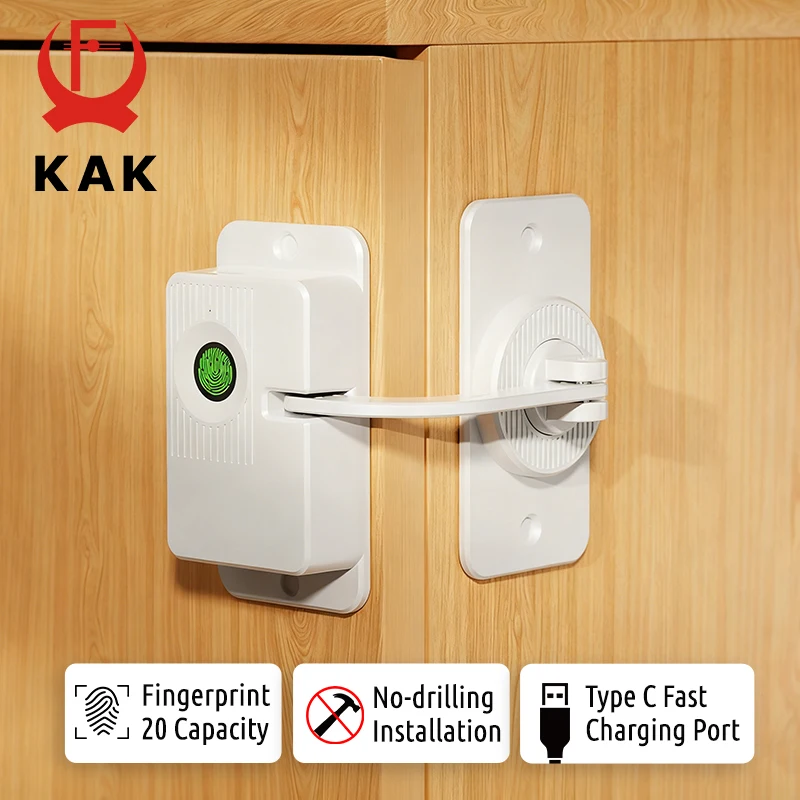 KAK Smart Home Biometric Fingerprint Lock No-Drilling Child Safety Lock Keyless Sliding Door Lock Security Windows Limit Lock
