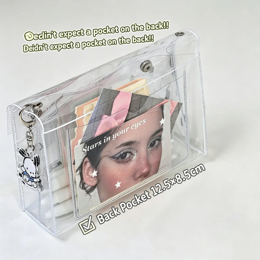 Clear PVC Snap Button Pencil Case Vertical Large Capacity Ins Aesthetic Stationery Storage Box, Minimalist Desktop Organizer for