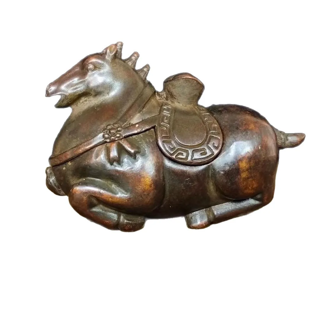 Ancient Chinese bronze and copper incense burner, Tang‑style horse statue, feng shui decorative collectible sculpture
