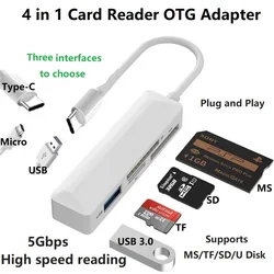 4 in 1 USB 3.0 MS Card Reader OTG Adapter for iPhone 5Gbps SD Card Reader Compatible IOS/Android/Window for MS/SD/TF/UDisk/Mouse
