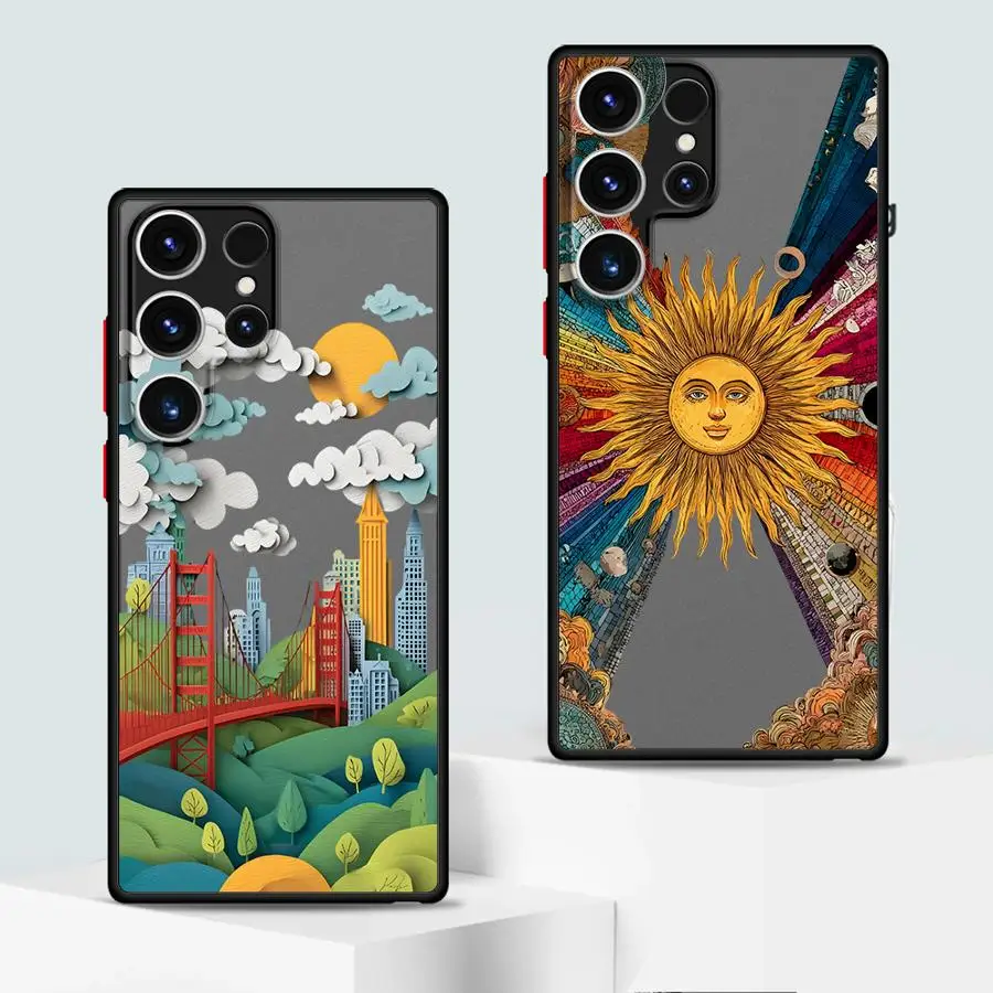 Case for Samsung Galaxy S26 Note 20 Ultra 10+ S20 FE S21 S24 Plus S23 FE S22 S25 Ultra Funda Back Phone Cover Creative City Sun