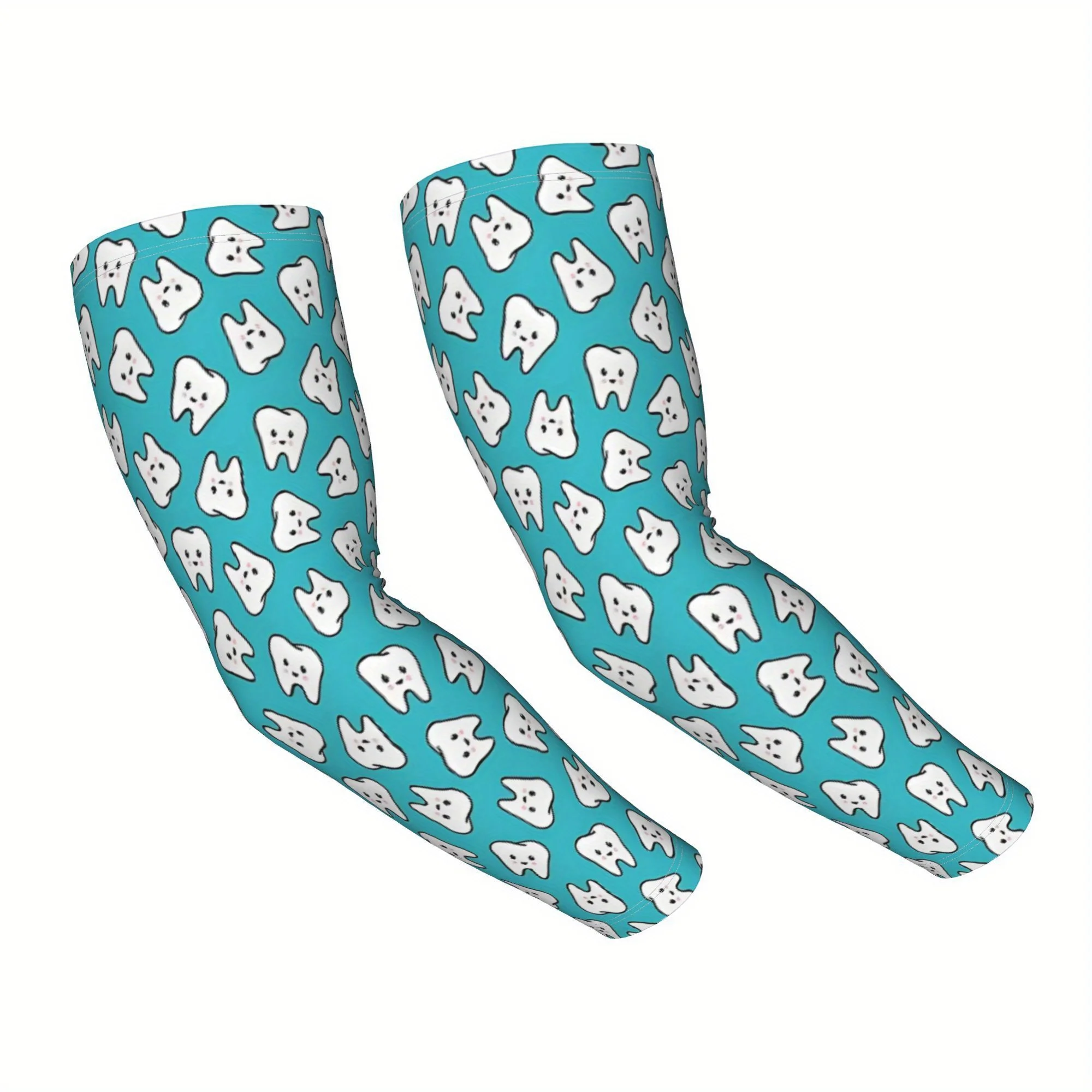 Teal Dental-Themed Printed Sleeve Covers Featuring Cheerful Teeth, Designed for Summer Use, Providing Thin Long Arm Protection