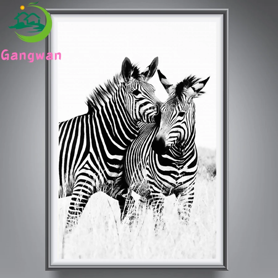 

5D Diamond Painting black with white zebra Full Drill Diamond Embroidery Animal Mosaic Needlework Rhinestones Art Handicraft