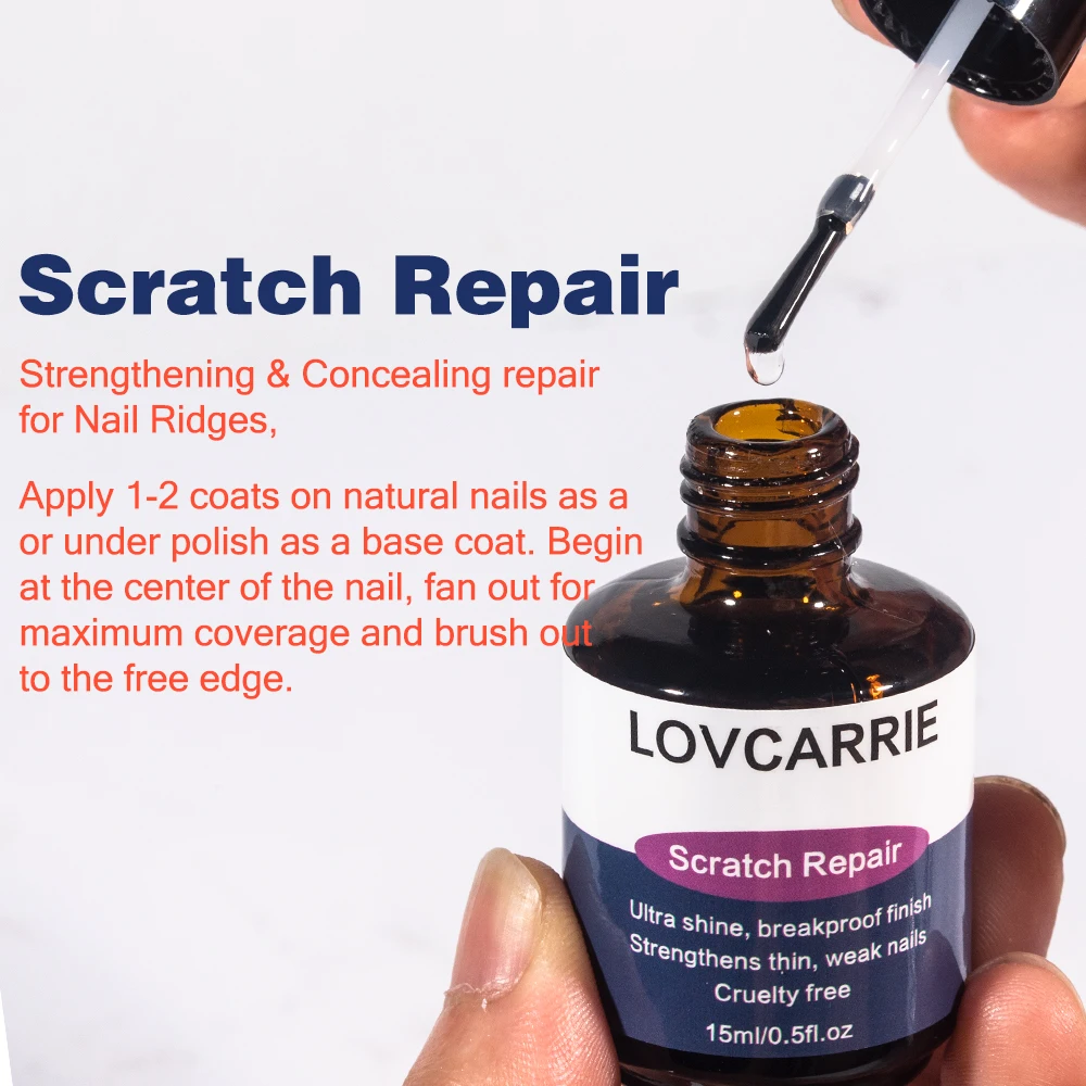 LOVCARRIE Scratch Repair Top Coat Super Shine Finish Nail Strengthener for Thin Week Nails Fast Air Dry Manicure Clear Seal Top