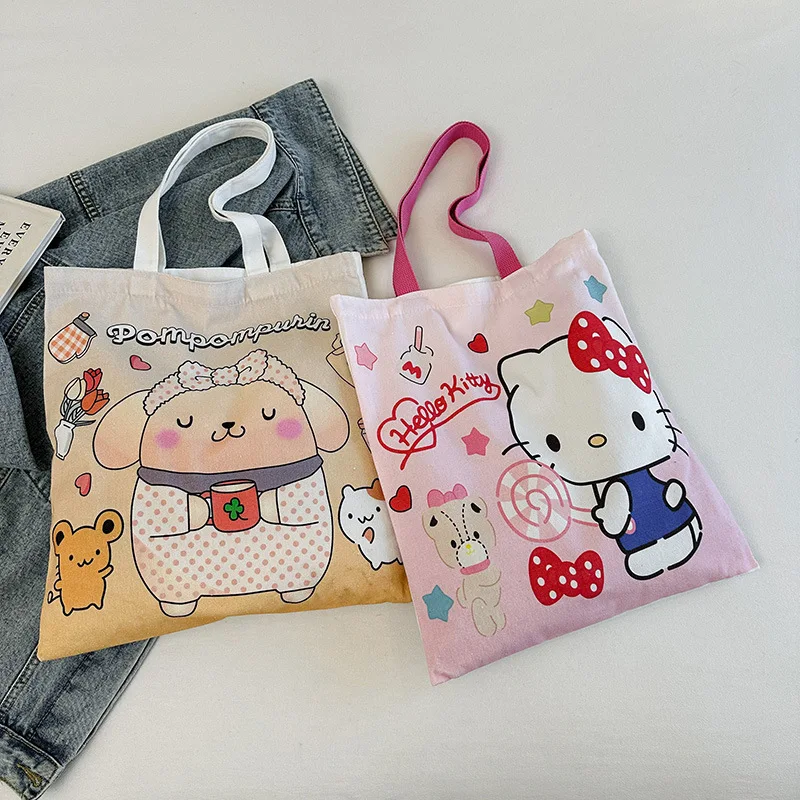 For girls, Hello Kitty kuromi meiledi hand-held shoulder bag, cross-body canvas bag, bucket, cute casual hand-held small bag, wo