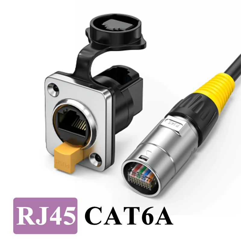 RJ45 CAT6A Network Interface Panel Module Socket Industrial Waterproof Plug Connector Category 6 Ethernet Cable Extender Adapter