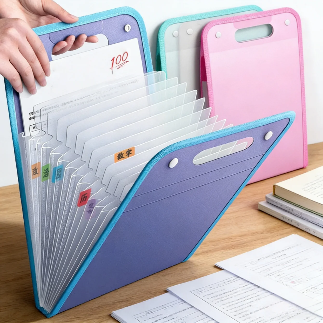 Document Bag 13 Pockets Expanding File Folder Accordion File Organizer with Labels, Portable Document Receipt Organizer Hold A4