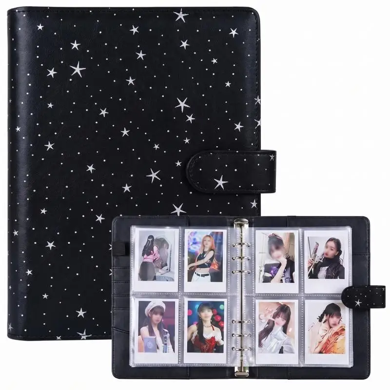 New A5 PU Leather Binder Cover with Magnetic Buckle Closure, 6 Ring Personal Notebook for Organizing Planner, Photo Card Sleeves