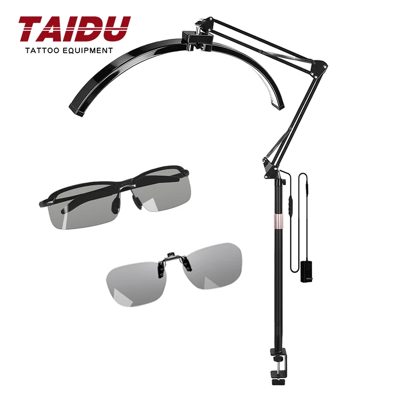 TAIDU Foldable Desk Clamp Tattoo Work Lamp 40W Shadowless Lamp With Polarizing Glasses  Tattoo LED Light Tattoo Equipment