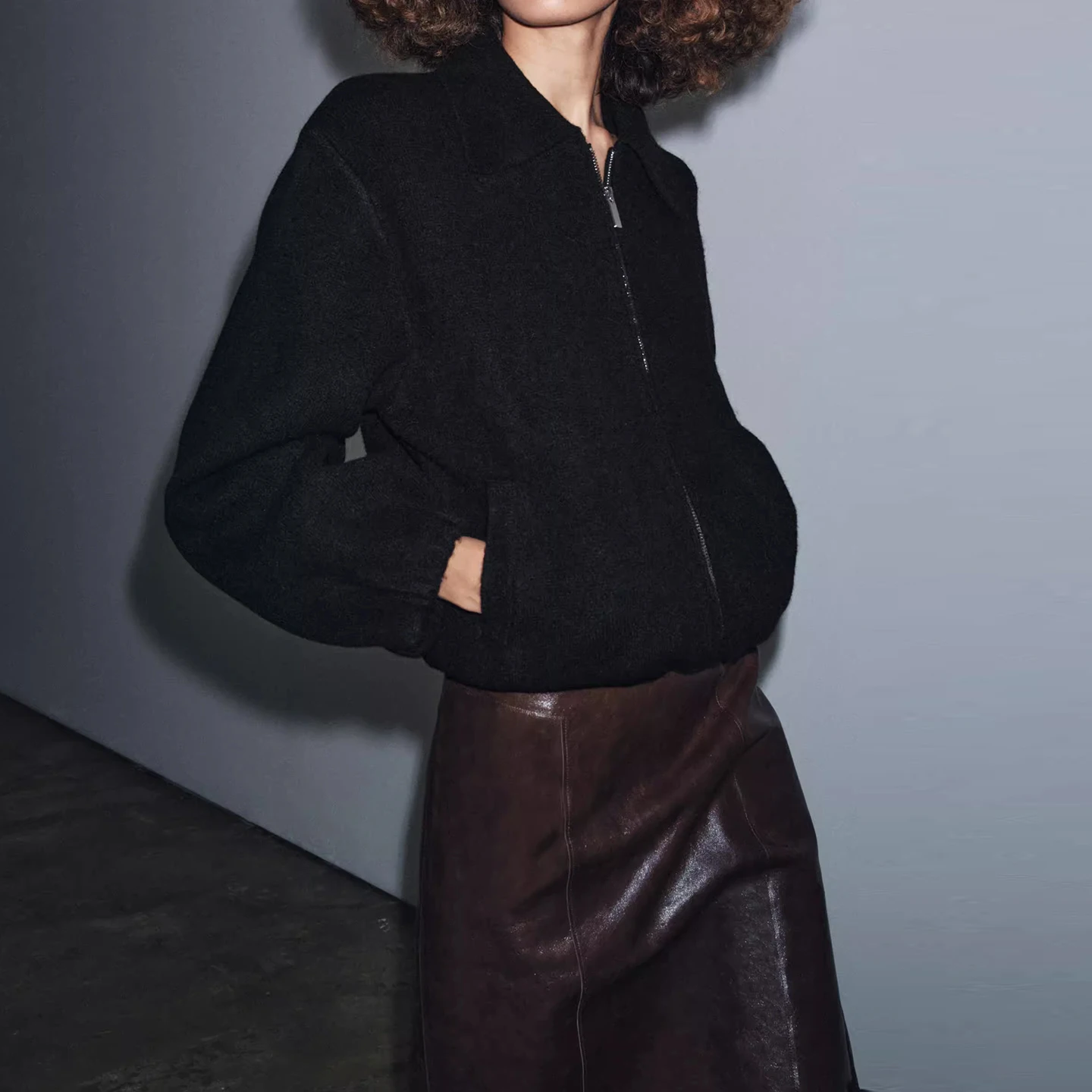 Z Women's Faion Pilot Knitted Jaet Zipper Collar Personali ort Outerwear Casual Loose Fit Long Sve Autumn Coat