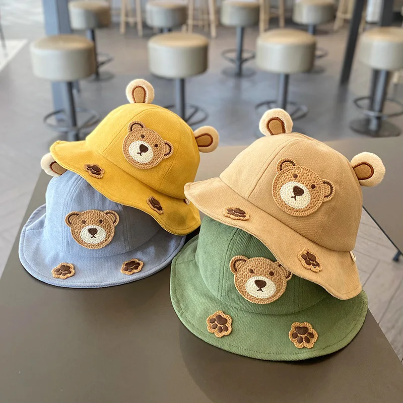 Cute Bear Children Bucket Hat New Spring Boys Girls Sun Hat Cartoon Outdoor Summer Kids Hat Hip Hop Baby Cap Korean Style 1-3Y