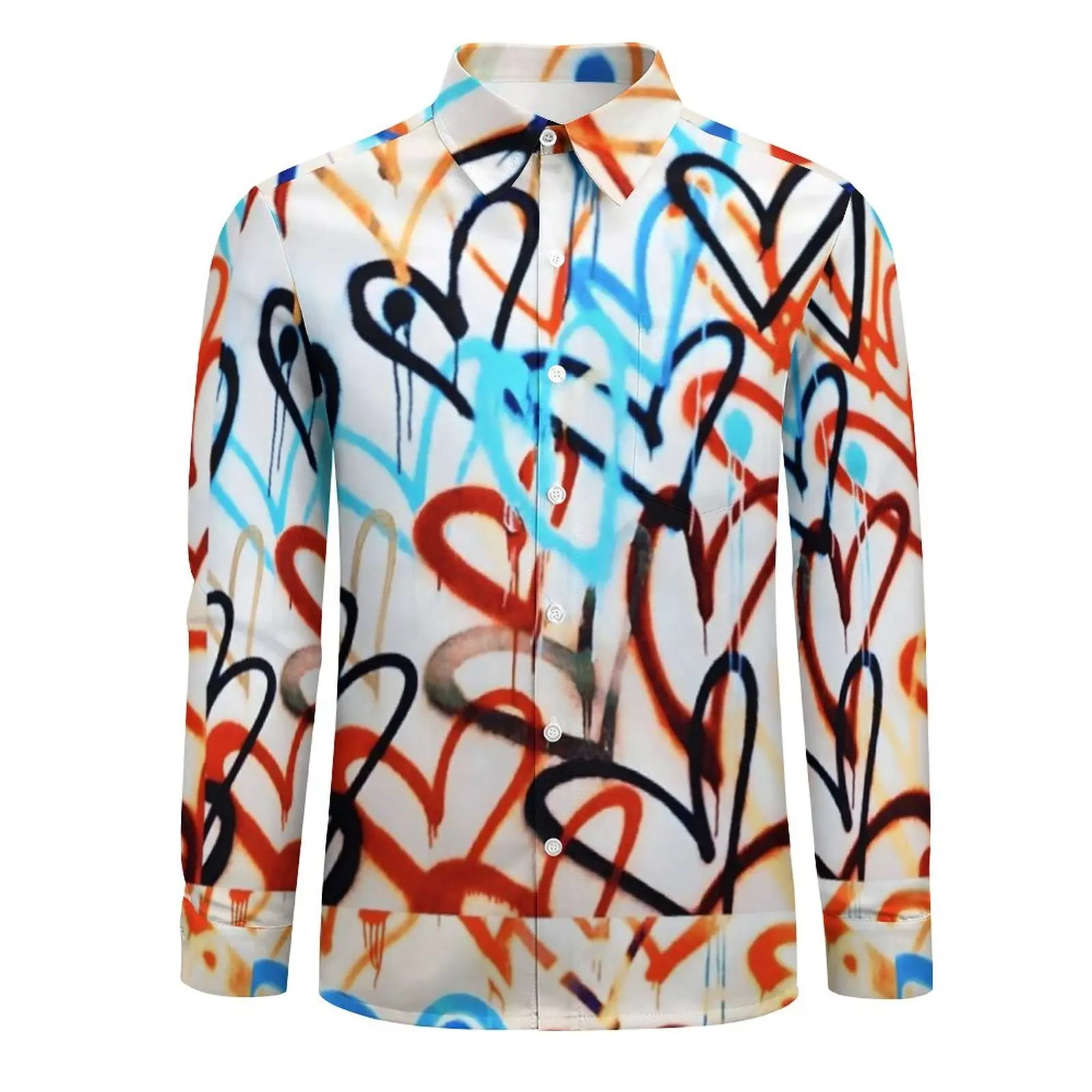 Wall Graffiti Heart Painting Casual Shirts Man Love Story for Valentine Day Shirt Long Sleeve Fashion Funny Blouses Graphic Tops