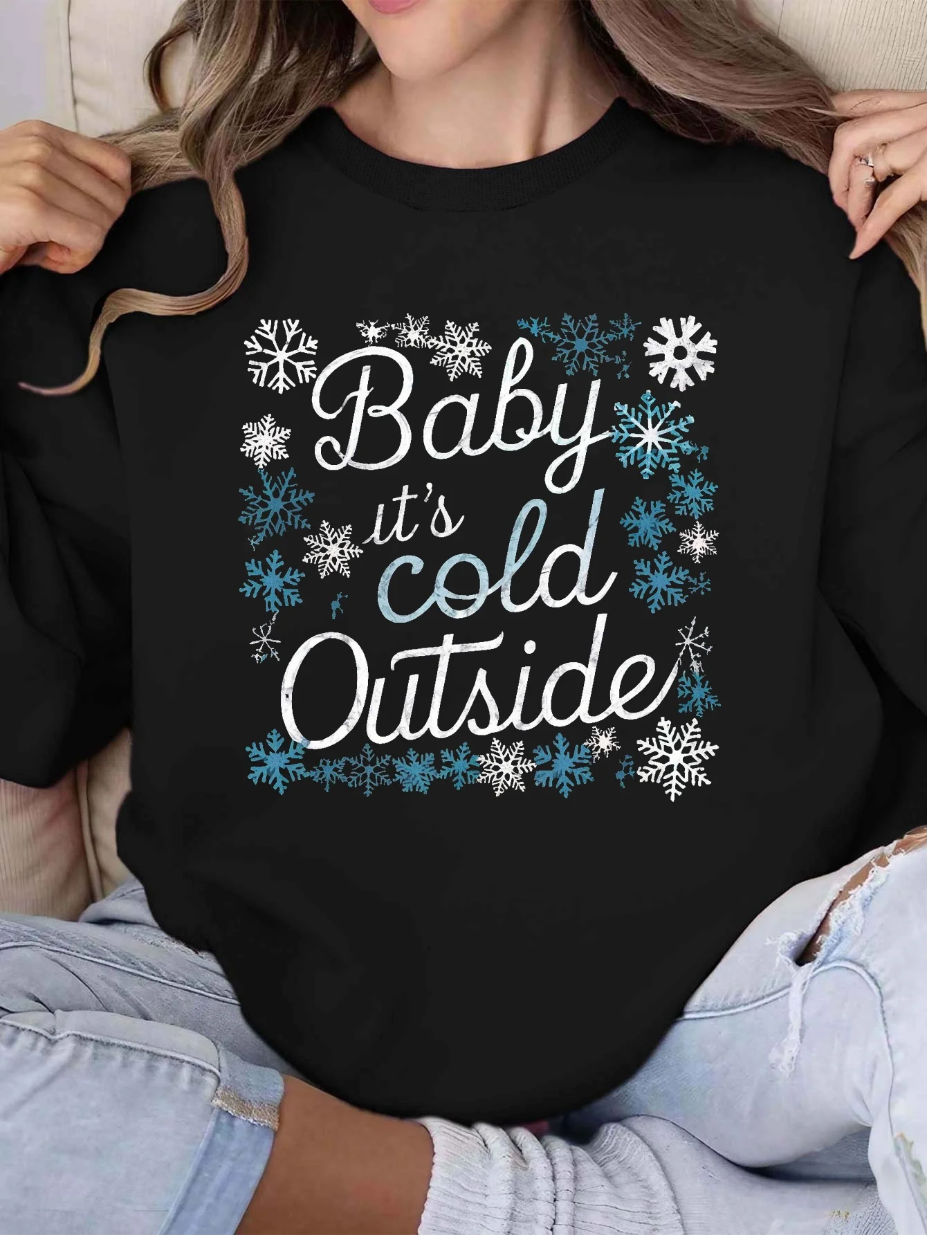 Moleskine Casual Crew Neck with Snowflakes Print 