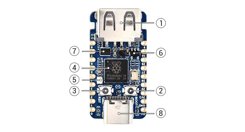 Raspberry Pi Pico 2 RP2350-USB-A Mini-Entwicklungsboard Dual-Core RP2350A Typ-C-Schnittstellenboard Prozessor 150MHz Reparaturwerkzeug – Detail 6