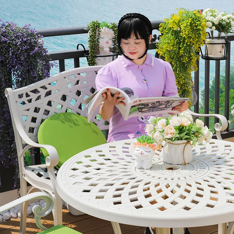 Outdoor balcony tables and chairs cast aluminum casual white set small garden non-rust anti-corrosion small combination seat fur