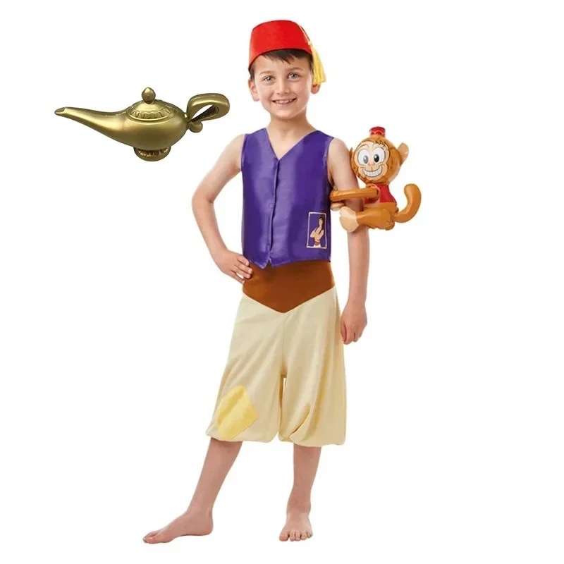 Disfraz de Príncipe Árabe para chico, disfraz de Aladino, trajes de Aladino de rata callejera para niños pequeños con lámpara de genio, Cosplay de Halloween para niños