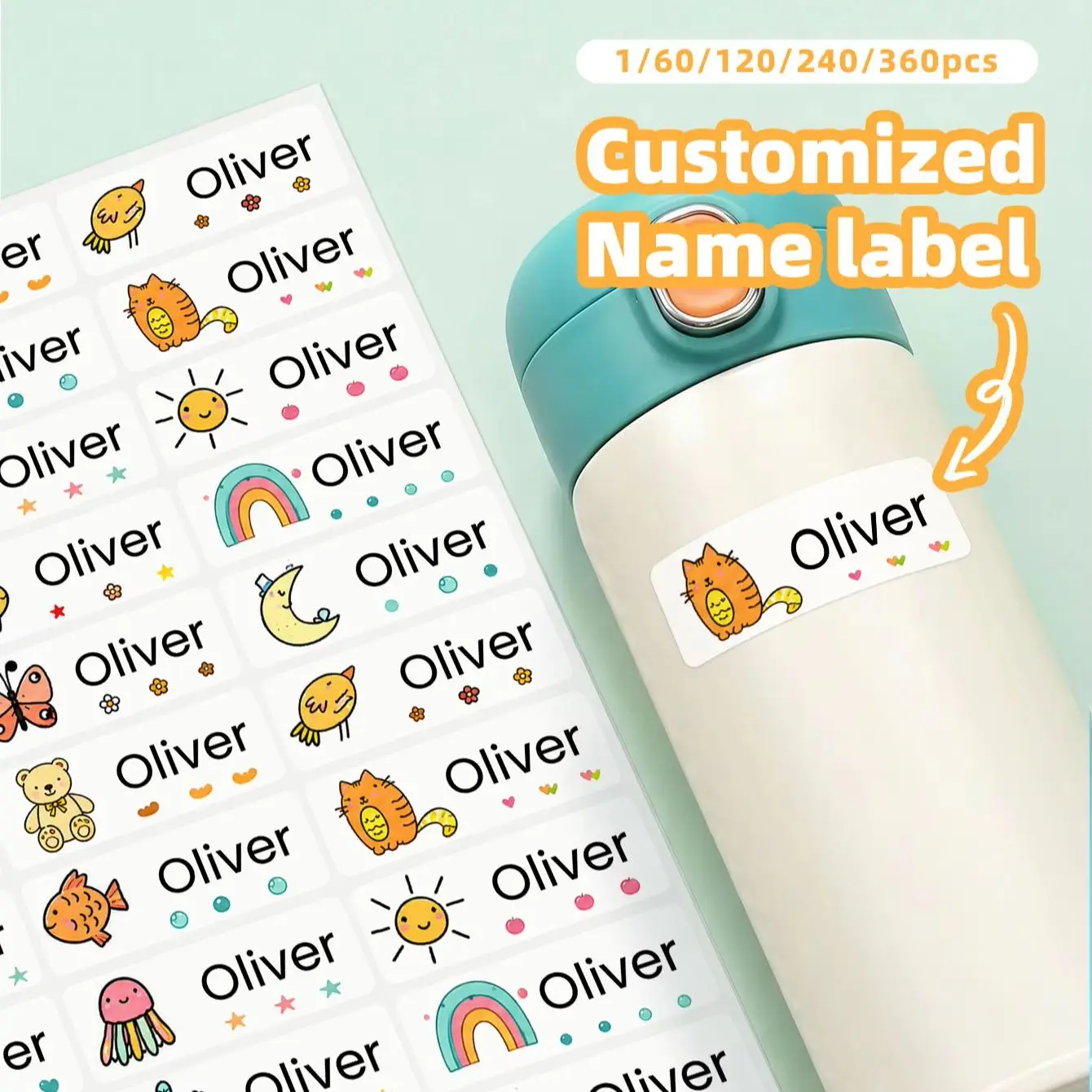 1-360PCS Waterproof Custom Personalized Name Stickers for Backpacks, Pencil Cases, Water Tumblers, Power Banks, Headphones