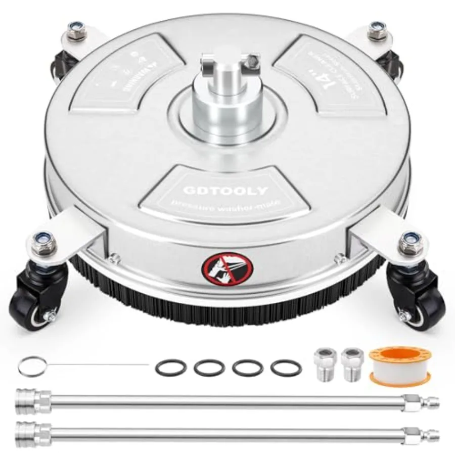 

14" Pressure Washer Surface Cleaner Stainless Steel Power Pressure Washer Attachment for Concrete Patio Driveway Deck Cleaning