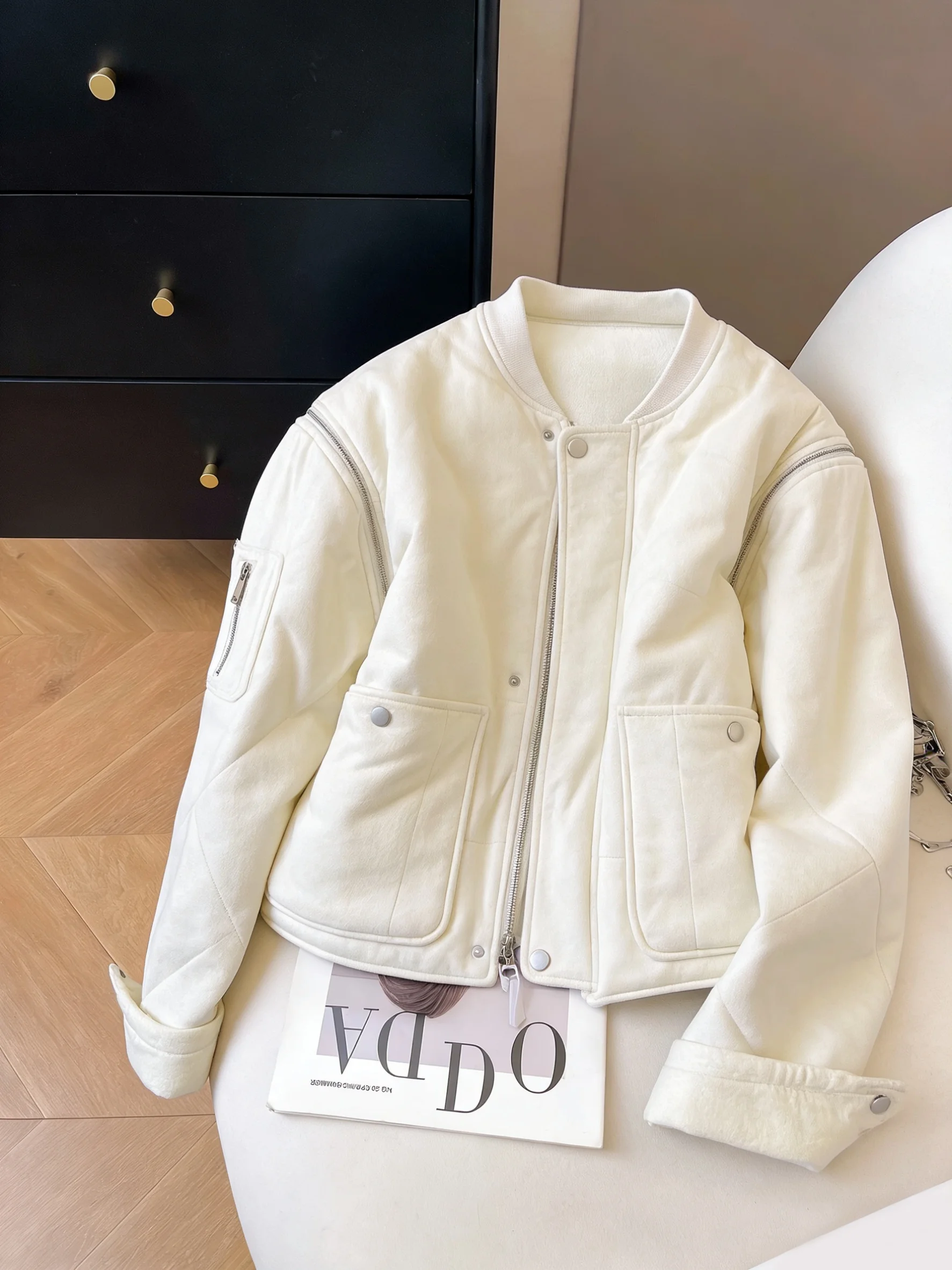 

Женское хлопковое пальто с воротником на молнии и бейсболом Street Sle, свободное пальто в стиле ретро, повседневное уличное модное осенне-зимнее пальто