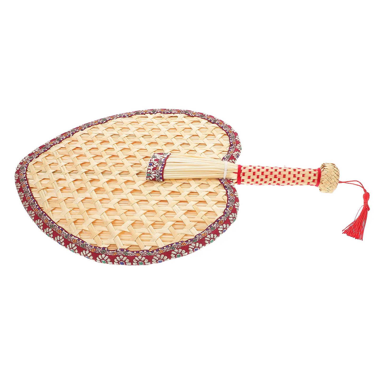 Handmade Wheat Straw Fan Heart Design Natural Texture Elegant Red Trimmed Small Hand Fan for Outdoor Events Summer Cooling Wall