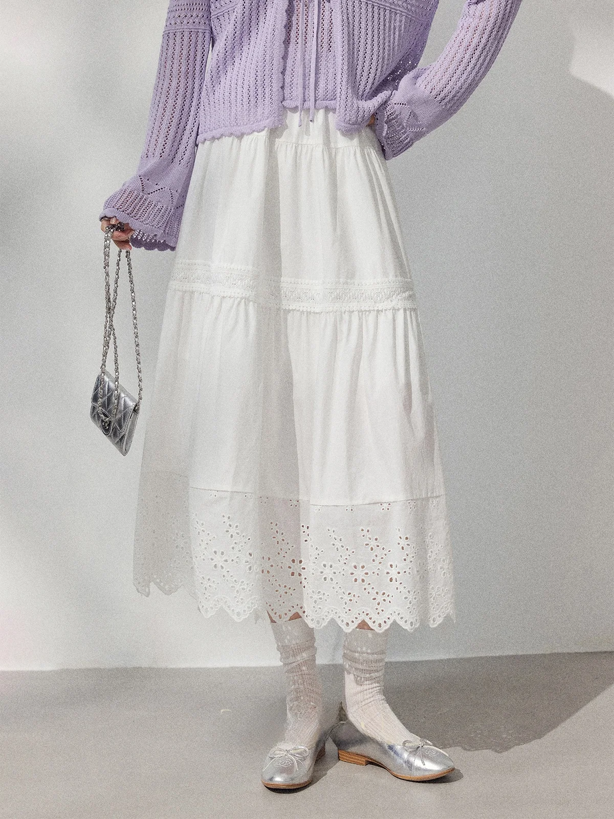 

Белая кружевная юбка А-силуэта с завышенной талией, в корейском стиле, маленький размер, женская, весна 2026, новинка, длинная юбка-кейк