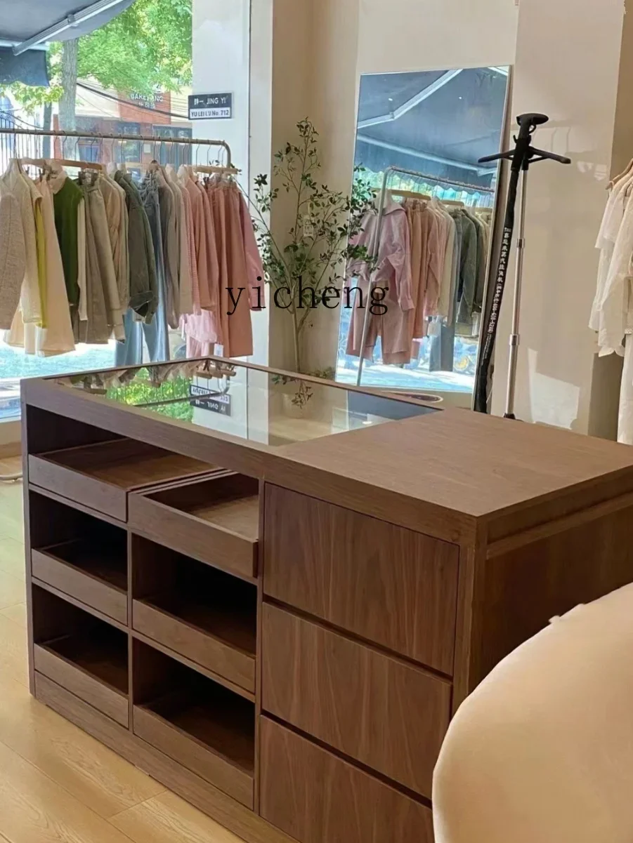 

Solid Wood Reception Bar Counter with Glass Cabinet Side Cabinet Clothing Store Shoe Store