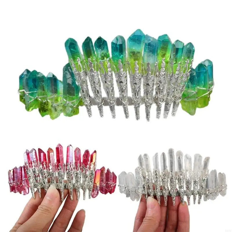 

X4YC for Raw Crystal Crown Headband Handmade Natural Stone Hair Hoop Women Bridal Wedding Party Jewelry Headdres