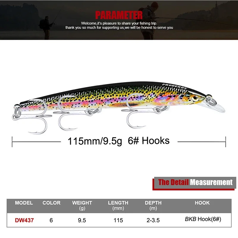 Proberos 1 Stuks Visaas Set 11.5Cm 9.5G Harde Kunstmatige Minnow Lokt 6 Kleur Crankaas Visaas #6 Treble Haak Dw437