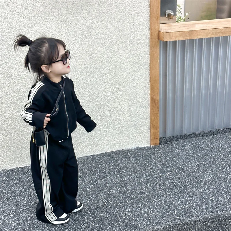 Girl's Sets Children's Long-Sleeved Two Piece Spring Autumn Casual Sports Suit Baby Striped Zipper Clothes 2-8 Years Old image 5