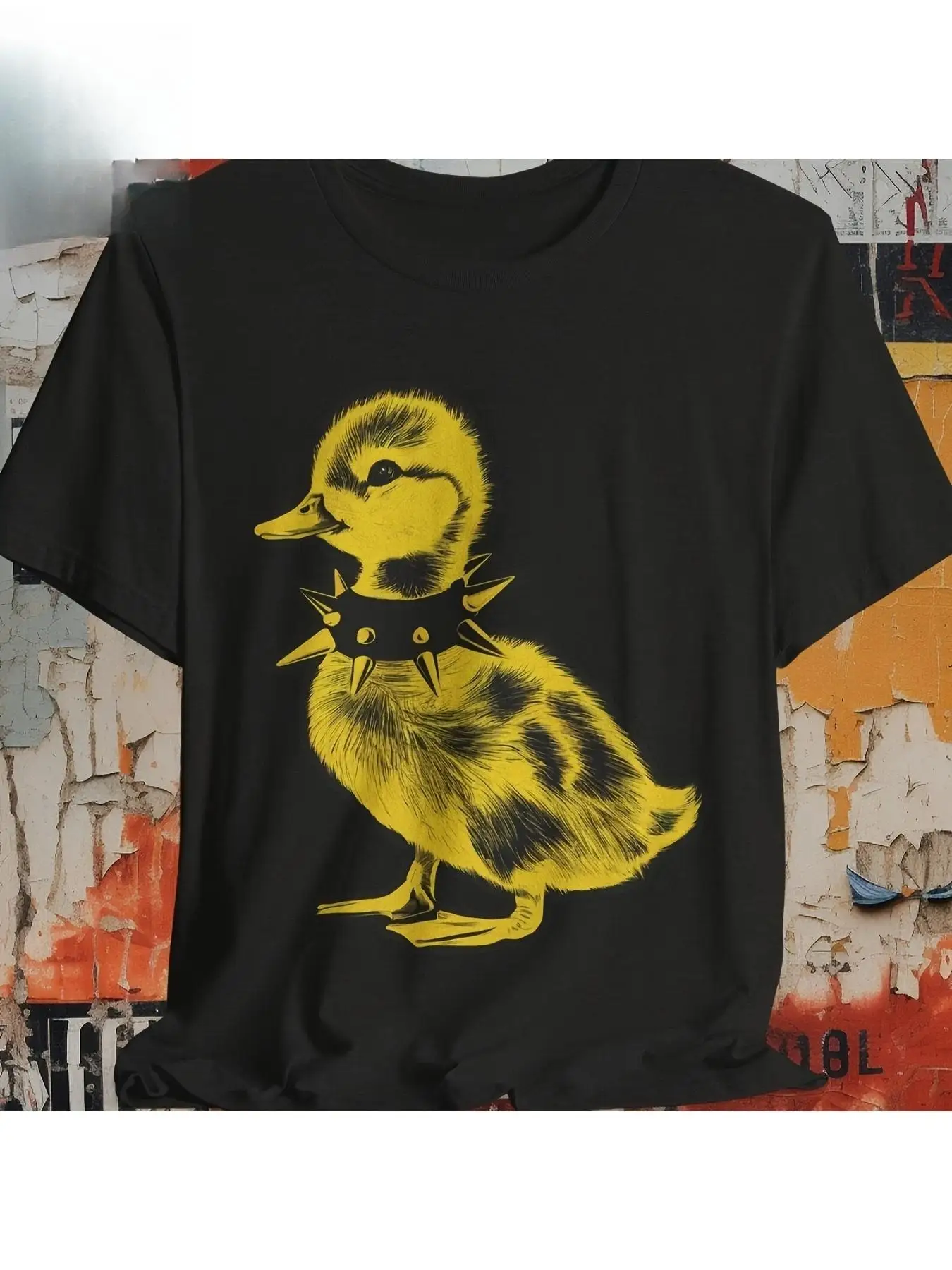 Punk T-shirt, Little Duck Pattern Black T-shirt, Emo Punk Youth Pointed Collar Shirt, Alternative Fashion Gift, Punk Rock Graphic Top, Comfortable and Vivid Design Unisex T-shirt