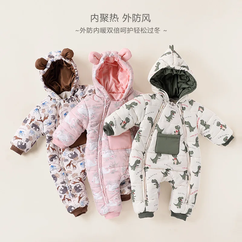 Kids Cotton Clothes 26 Winter Printed Cute Thickened Warm Newborn One Clothespin Cotton Cotton Clothes for Men and Women Babies