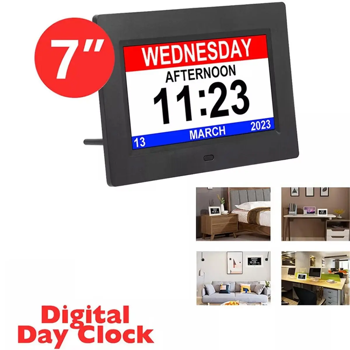 7inch Digital Calendar Alarm Clock Automatic Dimming Large Dementia Alzheimers Medicine Time for the Elders EU Plug