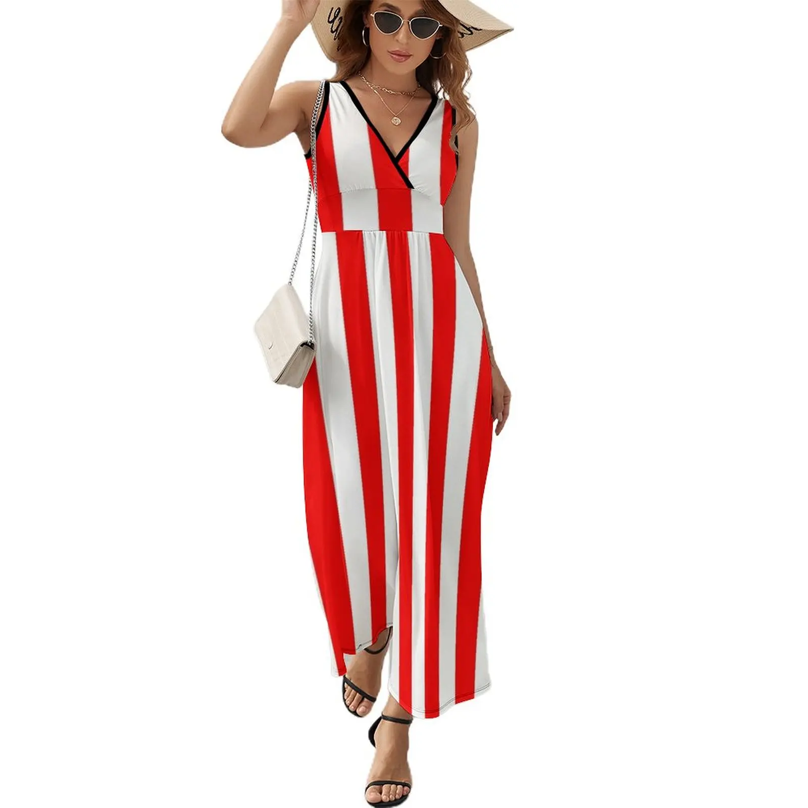 

Red and White Vertical Stripes Sleeveless Dress Elegant gowns womans clothing