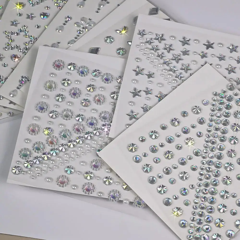 1 Sheet Colorful Bow/Star/Heart Face Rhinestone Stickers Glitter Self Adhesive Face Gem Tattoo Stickers Makeup Hair Crafts Decor view 5
