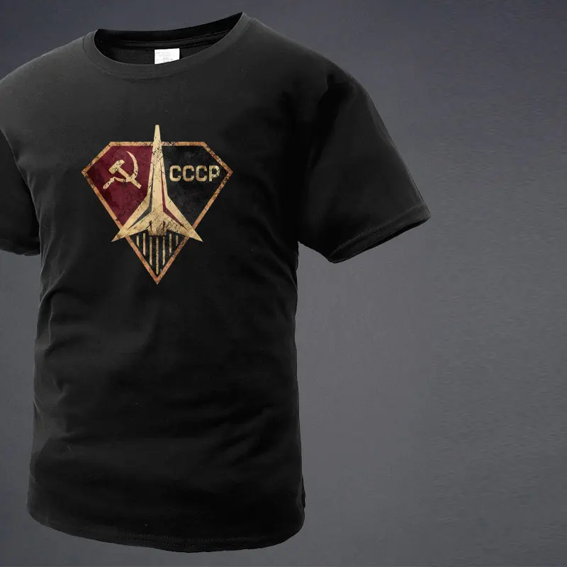 Soviet Rocket CCCP Short Sleeved T-shirt Men Clothes Fashion T-Shirts 100% Cotton Loose Tops Breathable Tee Military Enthusiast