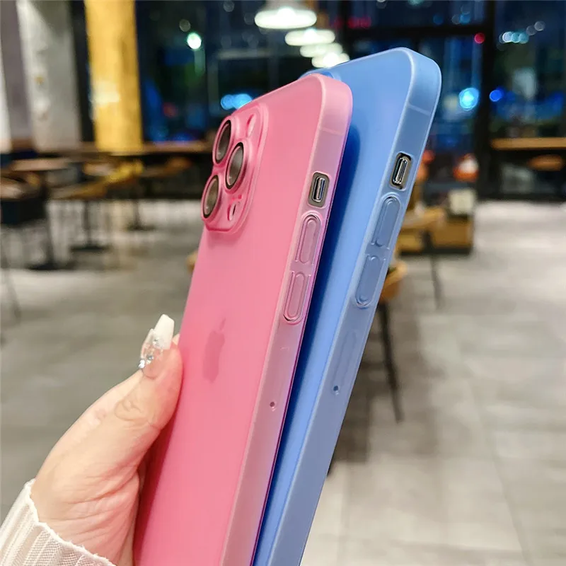 Funda de teléfono transparente translúcida de PC dura mate ultrafina para iPhone 15, 16, 14Plus, 13, 12, 11 Pro Max, funda de piel sedosa delgada a