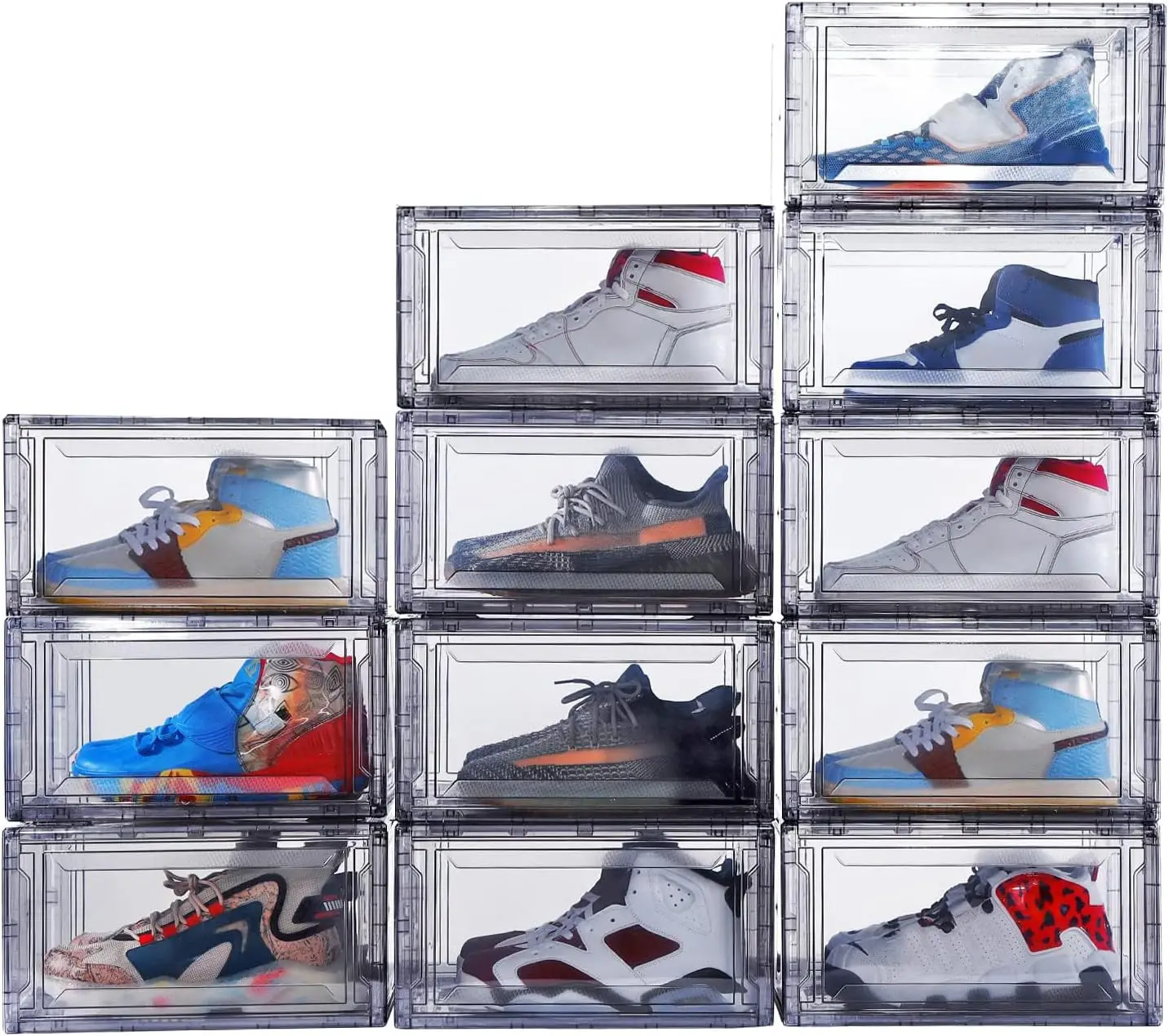 12 Pack Acrylic Clear Shoe Boxes– Ultra Clear Plastic Stackable Sneaker Storage For Sneakerhead. Professional Grade Shoe Display