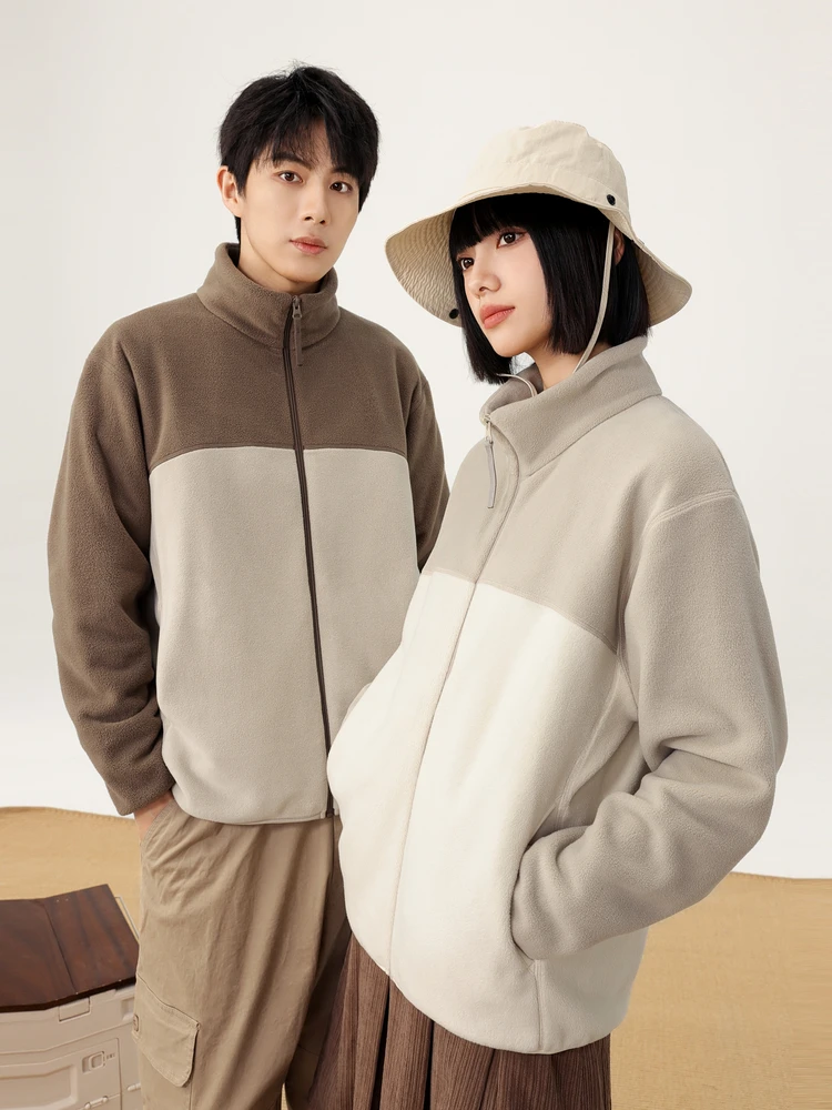 Snow Flying 2026 Spring Winter Unisex Stand Collar Fleece Patchwork Jacket Comfortable Casual Japanese Style Women's Coat