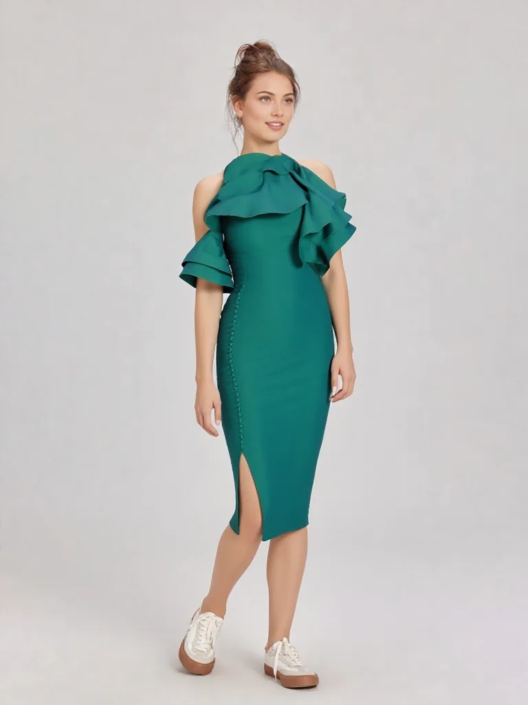 Emeral Green Satin Mother of the Bride Dress for Wedding Knee length Formal Party Dress Short Ruffle sleeveless CocktailGown