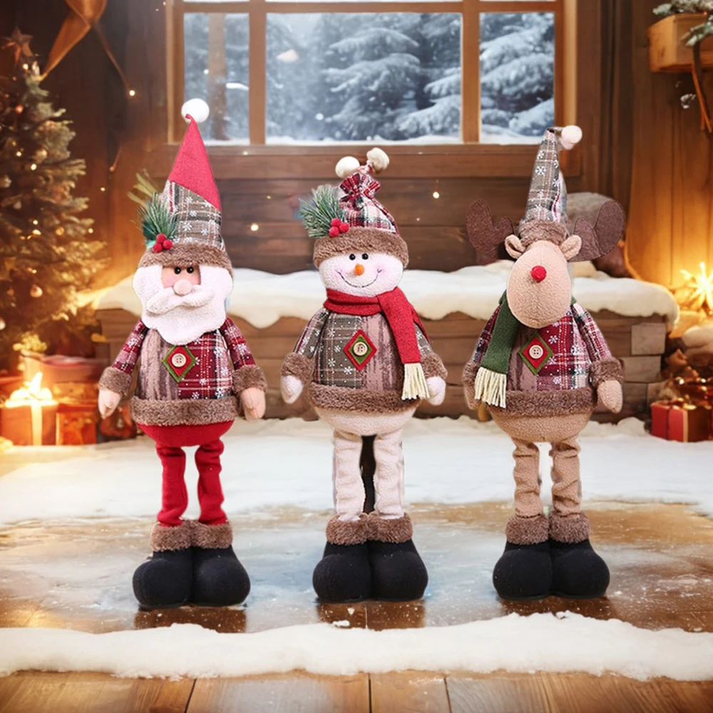 Christmas Decorations Telescopic Christmas Doll Home Decor New Year Gifts for Children Santa Claus Snowman Reindeer Figure