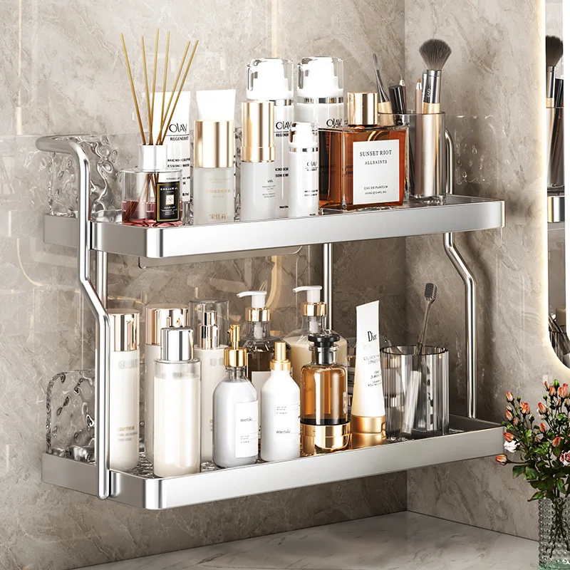 

Athroom Storage Bathroom Organizer Acrylic Shelf Storage Rack Non Perforated Wall Mounted Countertop Shower Shampoo Holder