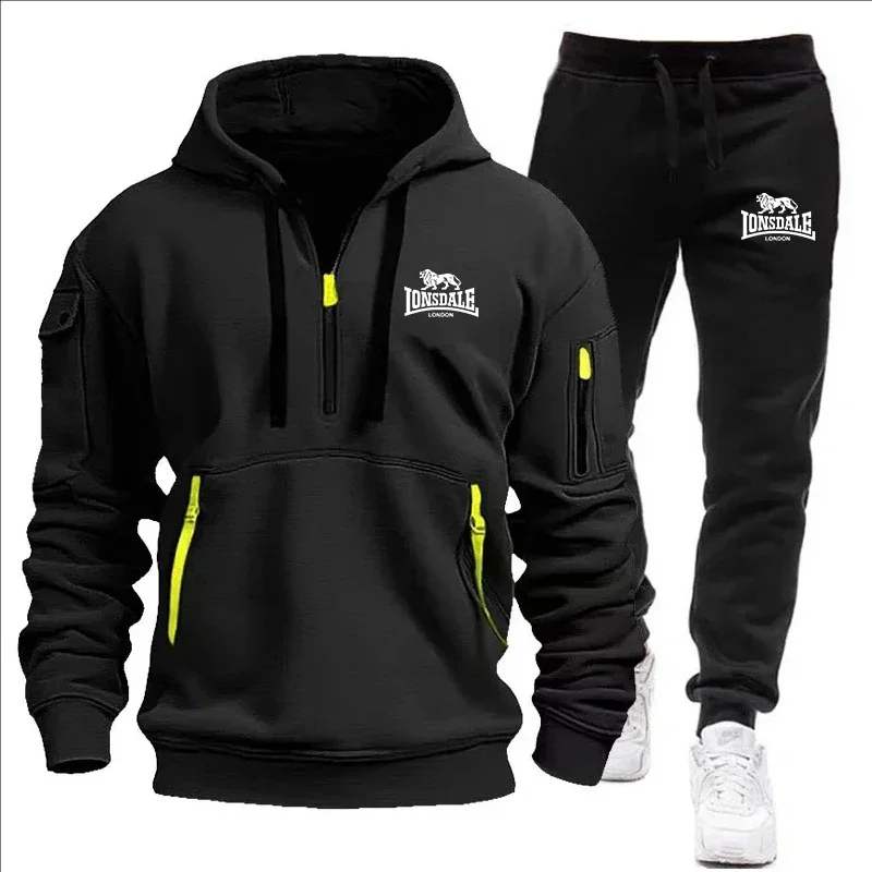 

New Spring and Autumn men's multi-pocket zipper hoodie + sweatpants two-piece jogging leisure fitness sports clothing set