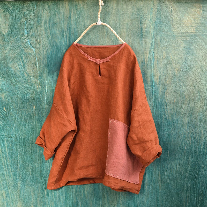 Oversized Women Long Sleeve Casual T-shirts New 2025 Spring Vintage Style O-neck Solid Color Female Cotton Linen Tops Tees M419