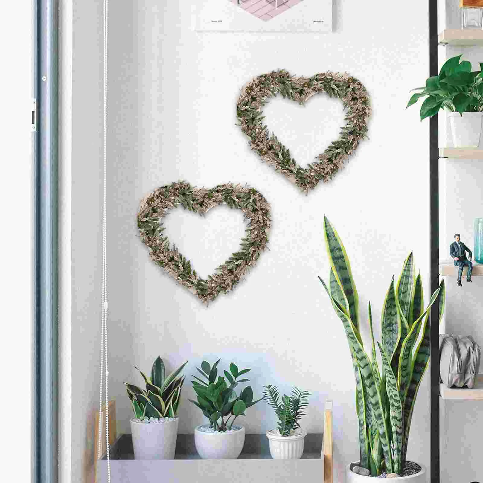 

2 Pcs Garland Base Floral Arrangement Frame Heart Shaped Wreath Wood Made Ornaments