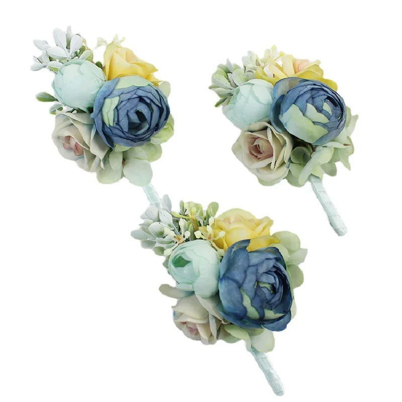 Boutonniere And Wrist Corsag Wedding Etiquette Business Celebration Conference Guests Wrist Blue DH99