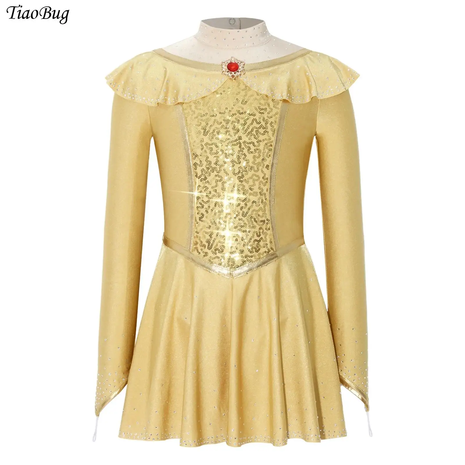 

Girls Halloween Arabian Princess Cosplay Costume Long Sleeve Rhinestone Sequins Leotard Dress Carnivals Fancy Indian Dance Dress