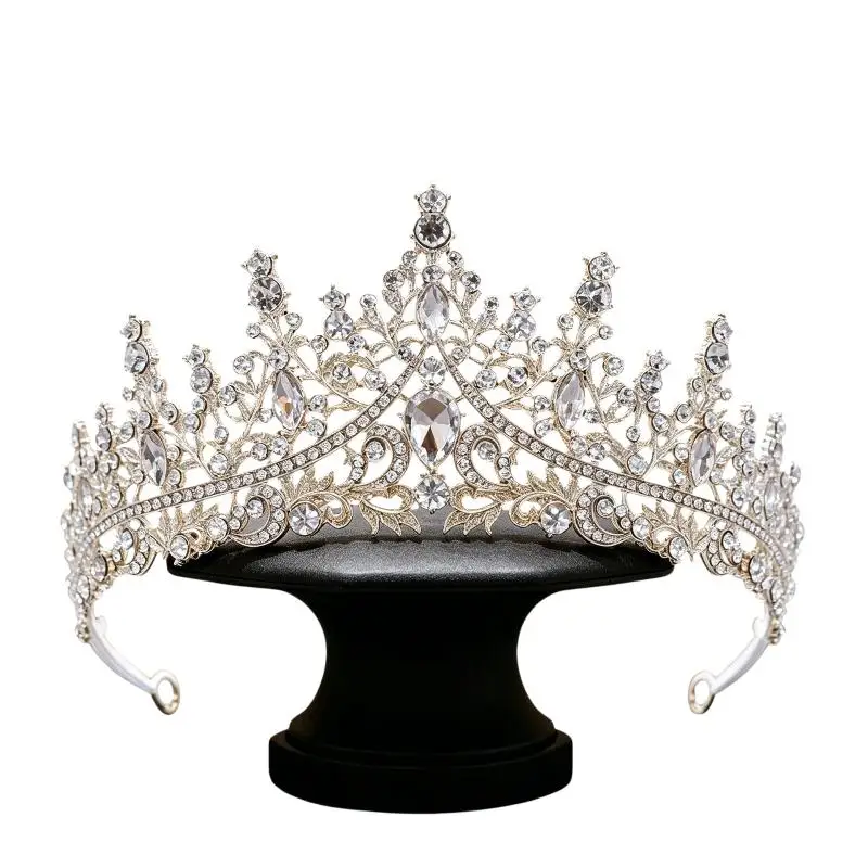 1 Stück Goldene Damen-Mode-Hochzeitskrone, Braut-Kopfschmuck, Strass, klassische Prinzessinnen-Tiara, DIY-Accessoires – Detail 8
