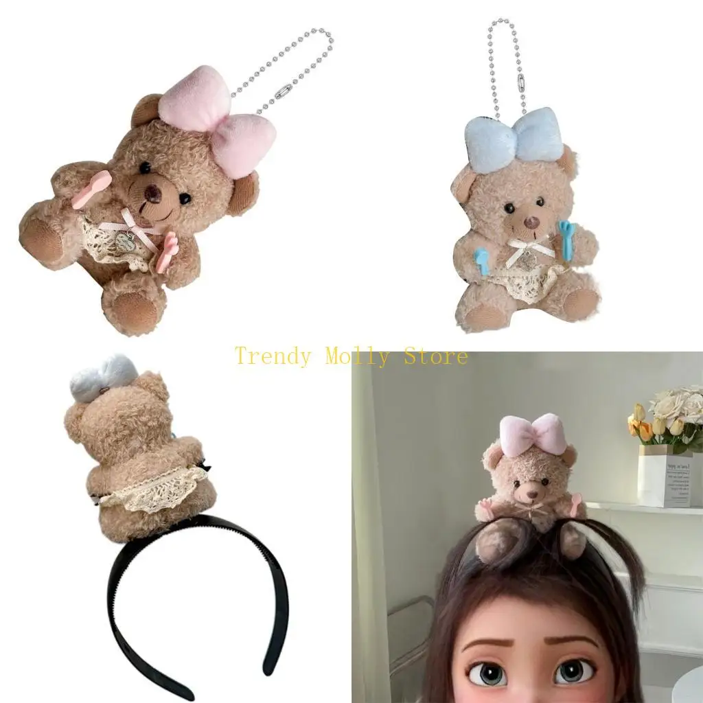 

N5KB Teen Girl Bear Headbands/Keychain Cartoon Hairband Adult Backpacks Car Keychain Carnivals Party Role Play Costume Tool