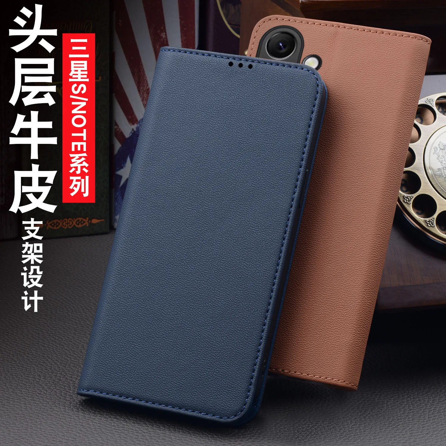 

Luxury Genuine Leather Flip Phone Cases For Samsung Galaxy S24 S23 S22 Plus Ultra Leather Half Pack Phone Cover Case Shockproof