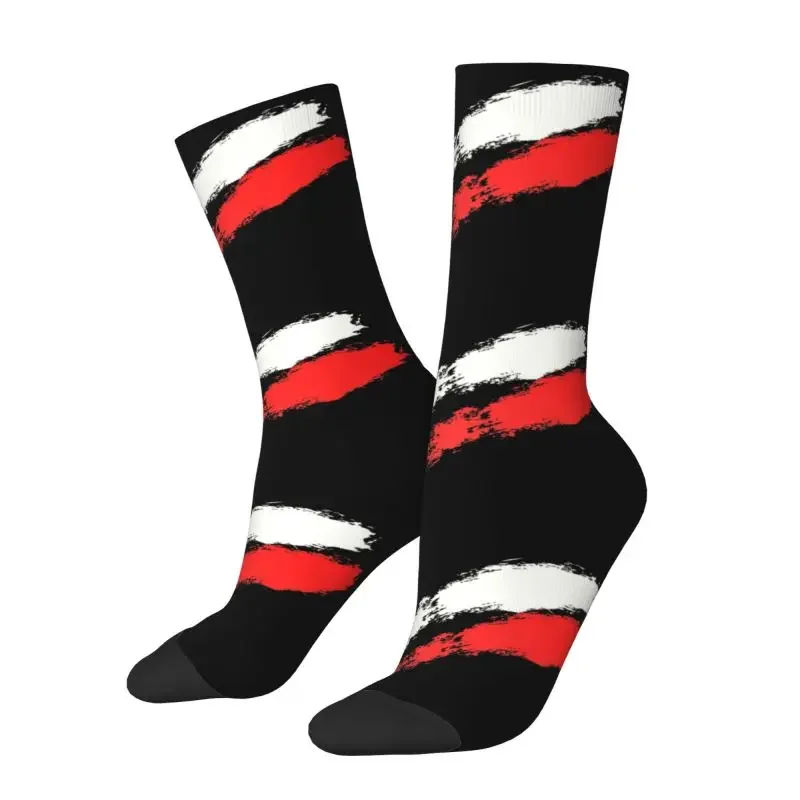 Kawaii Mens Poland Polish Flag Dress Socks Unisex Comfortable Warm Breathable 3D Print Polska Crazy Crew Socks